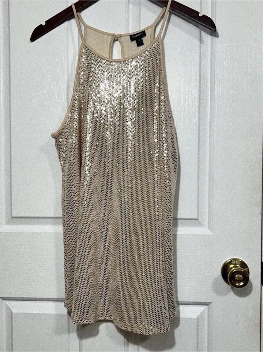 Torrid 0 Large 12 Gold Sequin Halter Tank Top Blouse Sparkle Party Holiday New